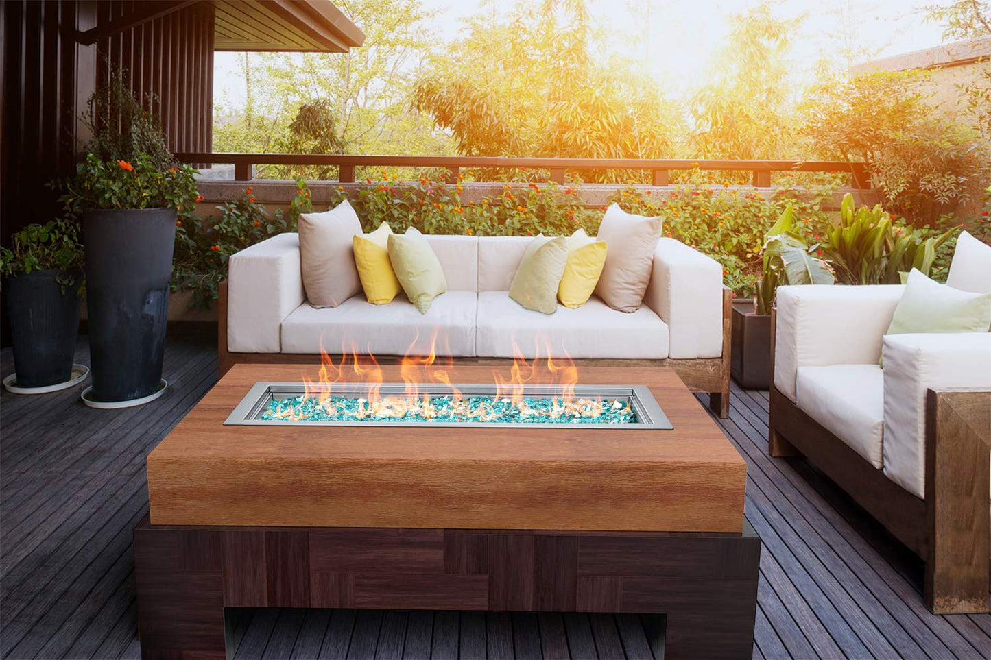 Skyflame Rectangular Stainless Steel Drop-in Fire Pit Pan and Burner with Burner Cover, 24 by 8 Inch Burning Area
