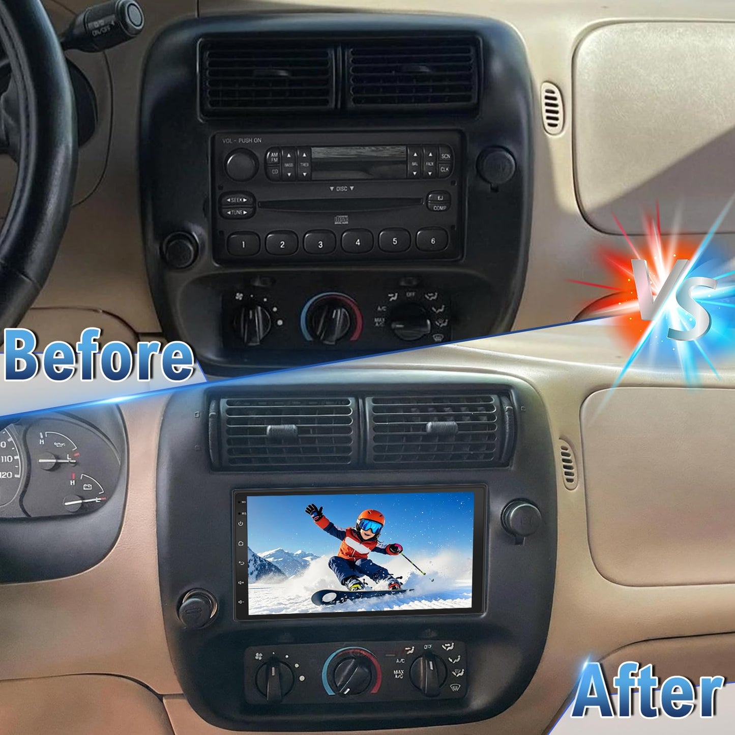 Slakerbe Android 14 Double Din Car Stereo Radio for Ford Ranger 1998-2006, 2G+32G 7" Touchscreen Car Radio w/Wireless Carplay Android Auto GPS WiFi Bluetooth RDS DSP SWC Mic Backup Camera