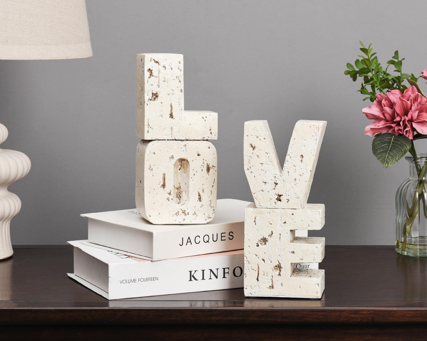 Book Ends Decorative with Love Design,Small Farmhouse Heavy Duty Bookends,Book Holders for Shelves, Book Stoppers for Home Desk Decoration, Unique Love Sculpture Bookend-Great Gift for Valentine's Day