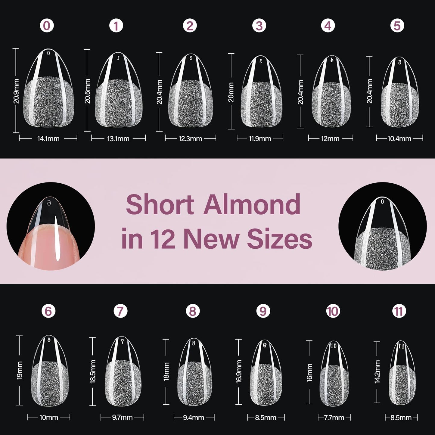 Misssix Short Almond Gel Nail Tips Kit, 216Pcs Pre Etched Clear Fake Nails, Full Cover False Nail 9-in-1 Gel Glue and Portable Mini U V Nail Lamp for Women 12 Sizes