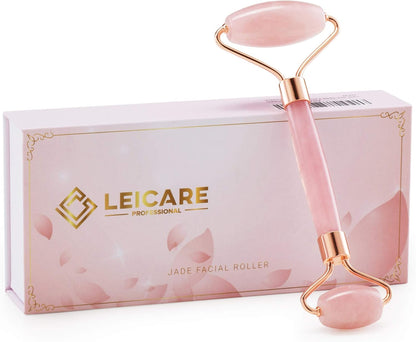 Jade Roller for Face - Rose Quartz Face Roller Skin Care - Stone Facial Roller, Face Massager for Women, Relieve Stress, Remove Wrinkles Eye Puffiness