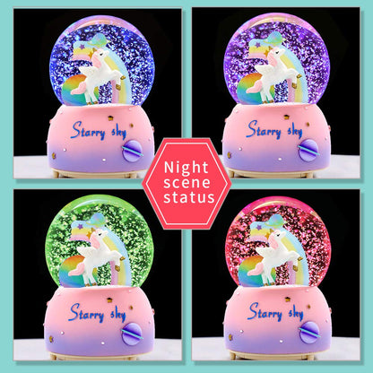 Snow Globe for Kids, VECU Unicorn Snow Globes with Musics Led Unicorn Music Box for Girls, Granddaughters Babies Birthday