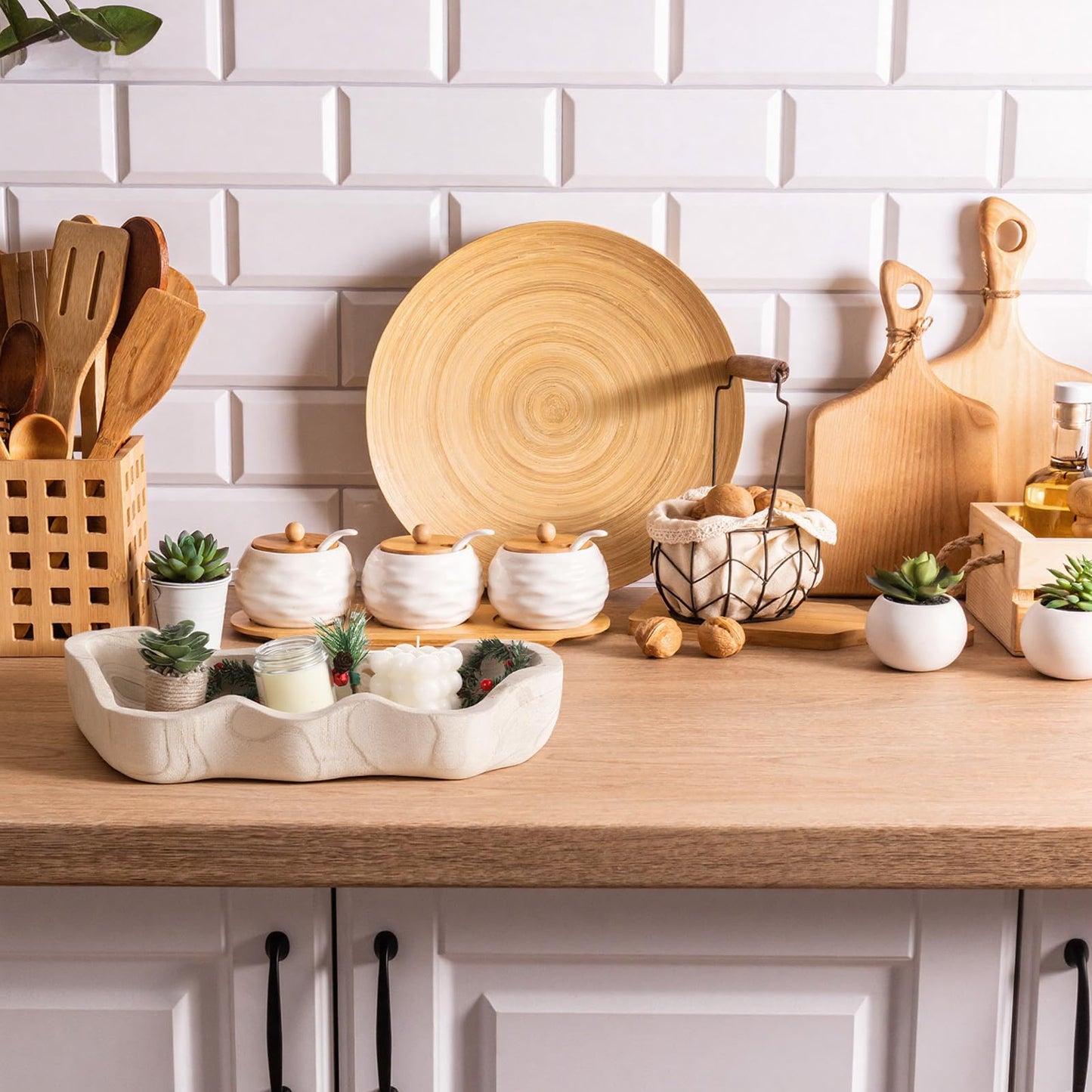 Exircy Wavy Live Edge Dough Bowl, 16 Inch Handmade Wooden Fruit Bowls Decorative Bread Bowls Wood Hand Carved Wooden Coffee Table Bowl for Farmhouse Home Kitchen Decoration