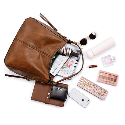 Realer Women Handbags Fashion Hobo Bags Faux Leather Long Strap Shoulder Bag Ladies Large Tote Bag Cross body Bag for Work Business School College Travel Brown