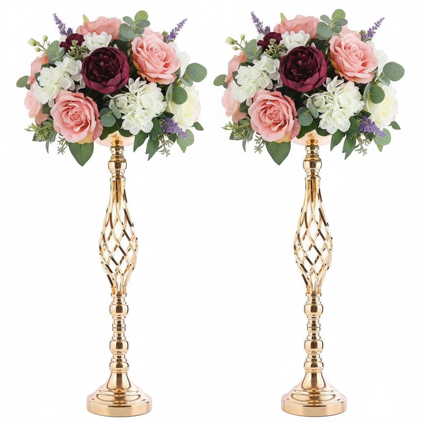 Gold Wedding Vases for Table Centerpieces - Twist Candleholder Stands, Elegant Floral Arrangement Vases, Metal Centerpieces for Reception Table Wedding Road-Leading Home Decor
