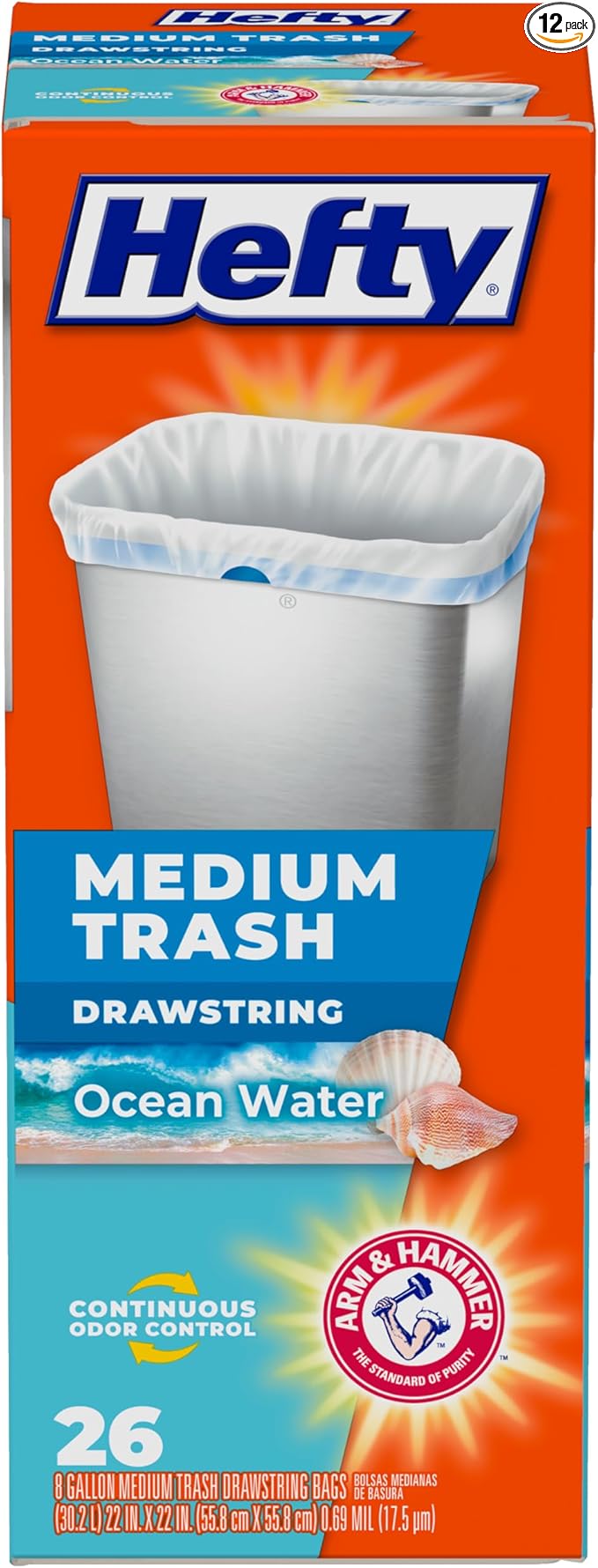 Hefty Medium Trash Bags, Ocean Water Scent, 8 Gallon