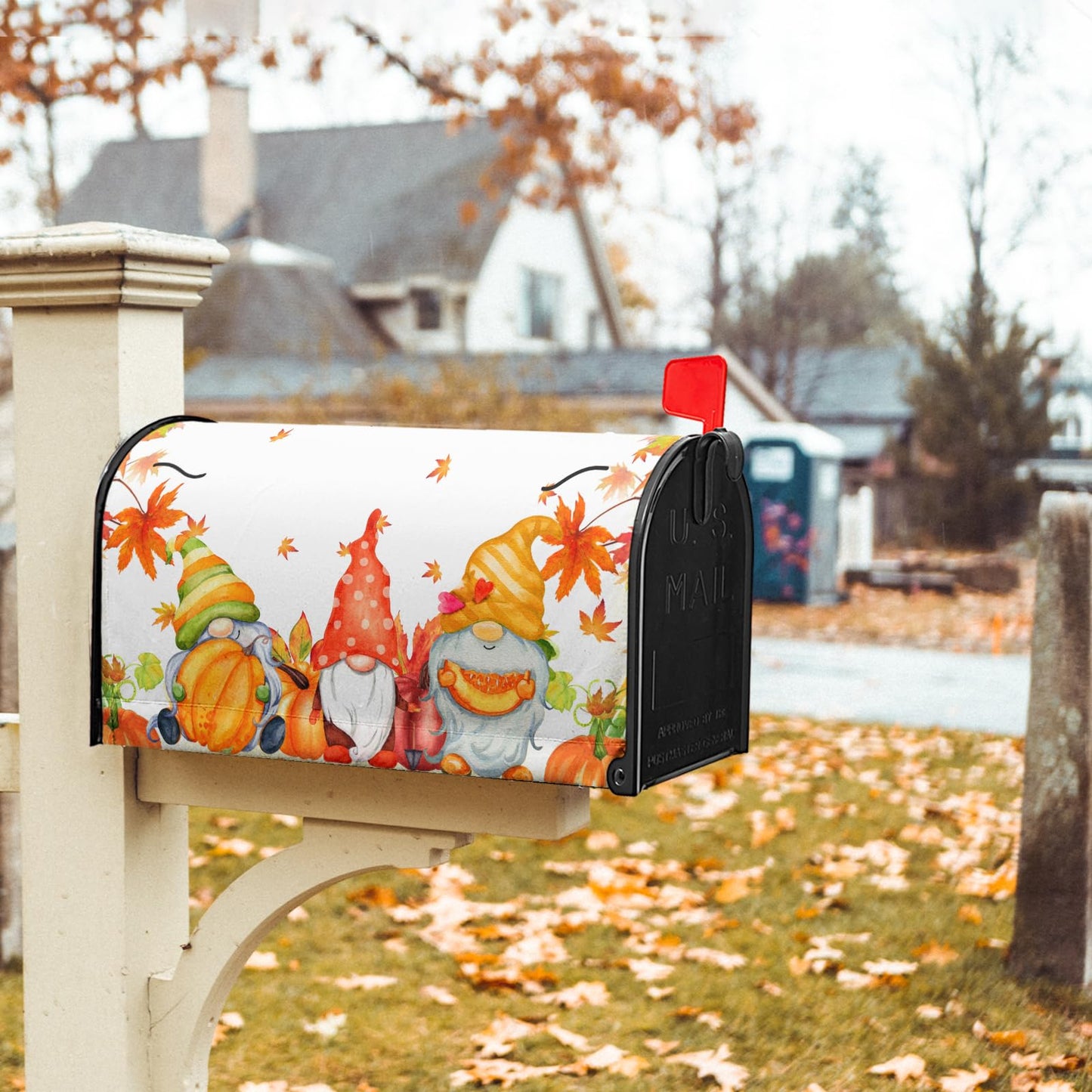 Fall Harvest Mailbox Cover Magnetic Large Size 25.5"x21" Autumn Thanksgiving Pumpkin Maple Leaves Mailbox Wraps Fall Gnome Post Letter Box Cover for Home Garden Yard Outdoor Decoration