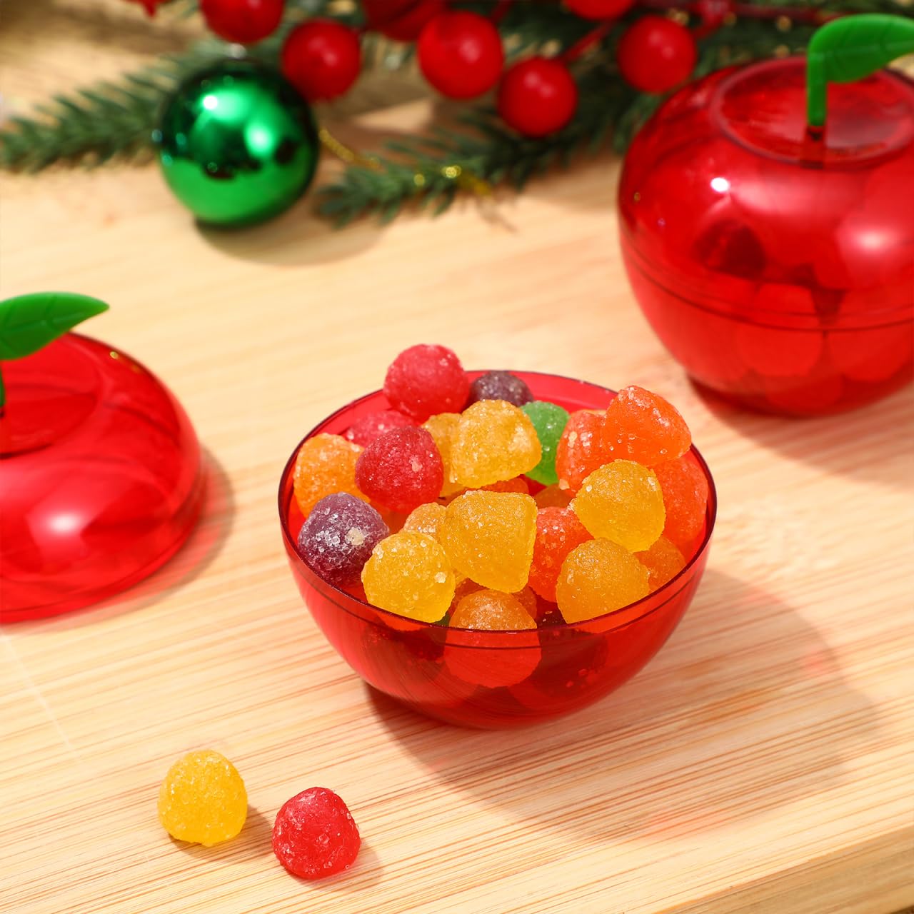 Cabilock 12 Pack Plastic Apple Shaped Candy Containers - Food-Grade Apple Boxes for Teachers Appreciation Present, Bulk Candy Jars with Lids for School Classroom, Party Favors, Christmas Decor