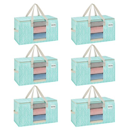 VENO 6 Pack Heavy Duty Moving Bags, Clothes and Comforter Storage Bags with Clear Window, College Dorm Essentials Packing Supplies, Foldable Boxes Alternative (Evergreen, 6 Pack)