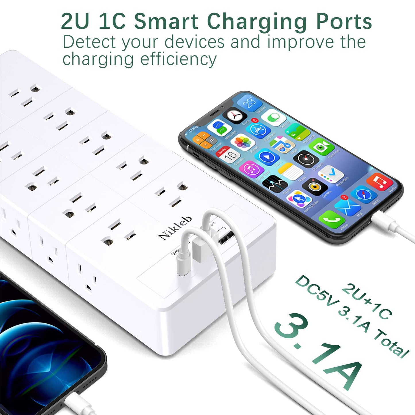 Power Strip 23 in 1, 20 Outlets Surge Protector Wall Mount with 2 USB+1 USB C Ports, Multi Plug Extension Cord 6ft Heavy Duty, Accessories for Gaming, Studio, Home, Office, Desk Organizers