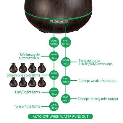 BZseed Aromatherapy Essential Oil Diffuser 550ml 12 Hours Wood Grain Aroma Diffuser with Timer Cool Mist Humidifier for Large Room, Home, Baby Bedroom, Waterless Auto Shut-off,7 Colors Lights Changing