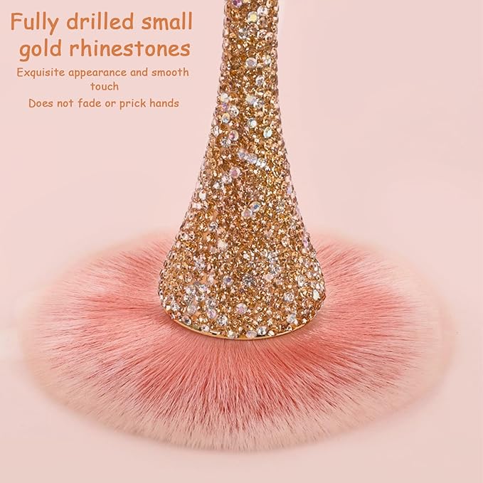 WOKOTO 1pcs Gold Rhinestone Nail Dust Brushes