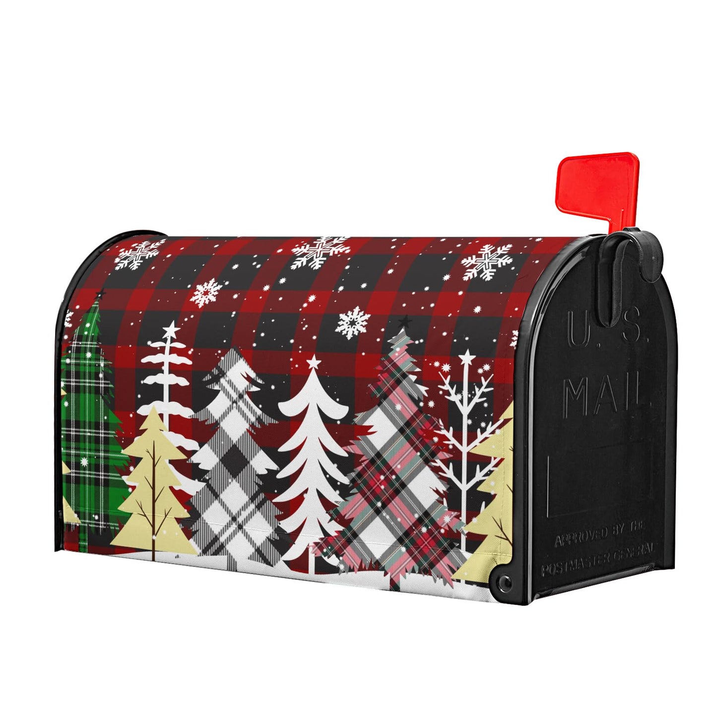 Christmas Tree Magnetic Mailbox Cover Large Size 25.5x21 Inch Winter Snowflake Buffalo Plaid Decorative Mail Box Post Covers Happy Holiday Xmas Letter Box Wraps for Home Outdoor Garden Yard Decor