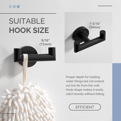 Angle Simple Double Towel Hook, SUS304 Stainless Steel Bathroom Hand Towel Holder, Coat Hook for Wall, Matte Black