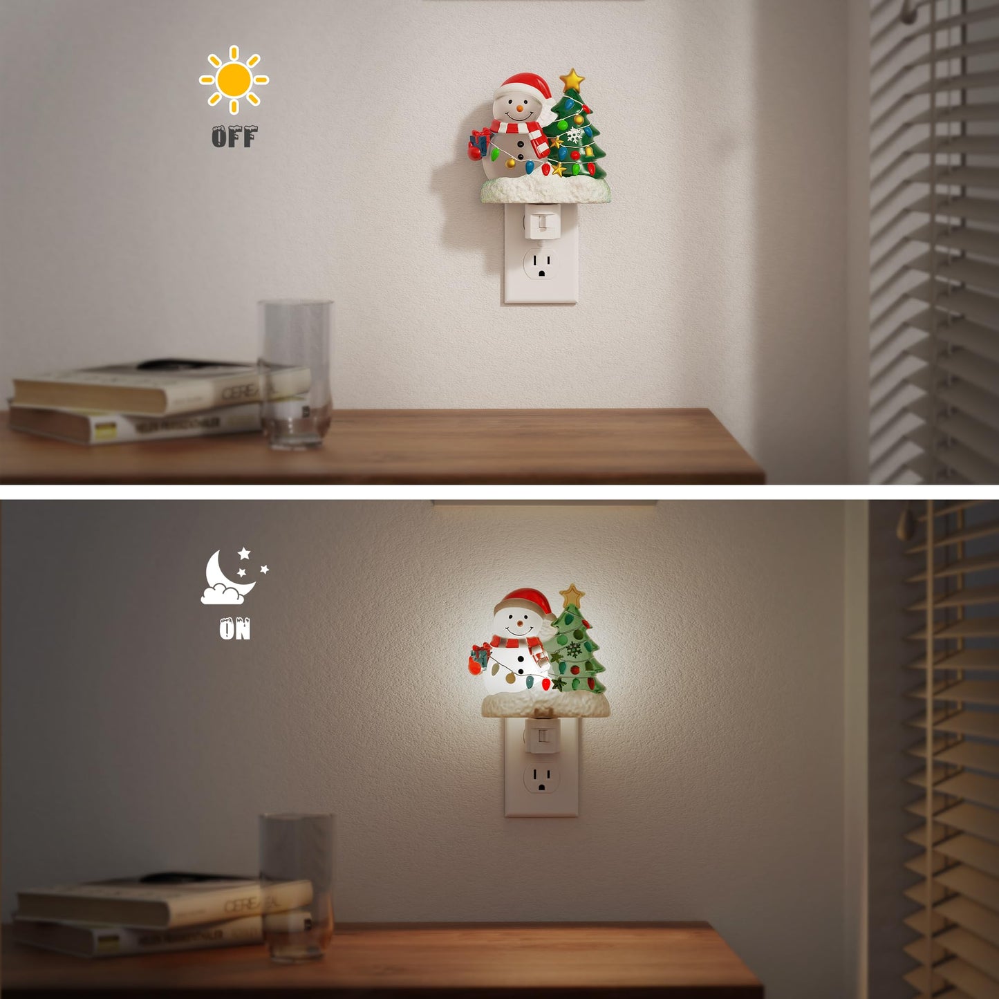 JandCase Christmas Tree & Snowman Night Light, 5000K Night Lights Plug into Wall,Cute & Funny Christmas Night Light for Kids, Nightlights with 360° Rotatable for Home Party Decor,1 Pack