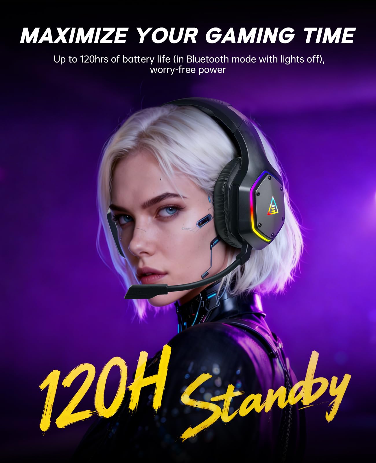 EKSA 2.4GHz Wireless Gaming Headset for PS5,PS4,PC,Switch,Mobile,Mac, Bluetooth Gaming Headphones with ENC Microphone, RGB, 20ms Latency, 120H Battery, 7.1 Surround Sound Headset, 3.5mm Audio Cable