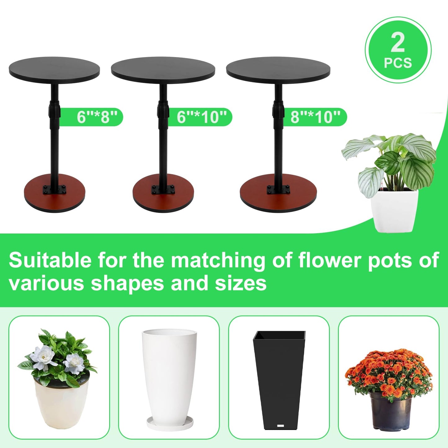 Adjustable Plant Risers for Inside Pots for Large Pots (13-21 in) Plant Risers Wooden Plant Risers for Pots Outdoor Tall Taper Flower Pot (6" 8" 10" Base or Top) for High Pots of Various Shapes(2 Pcs)