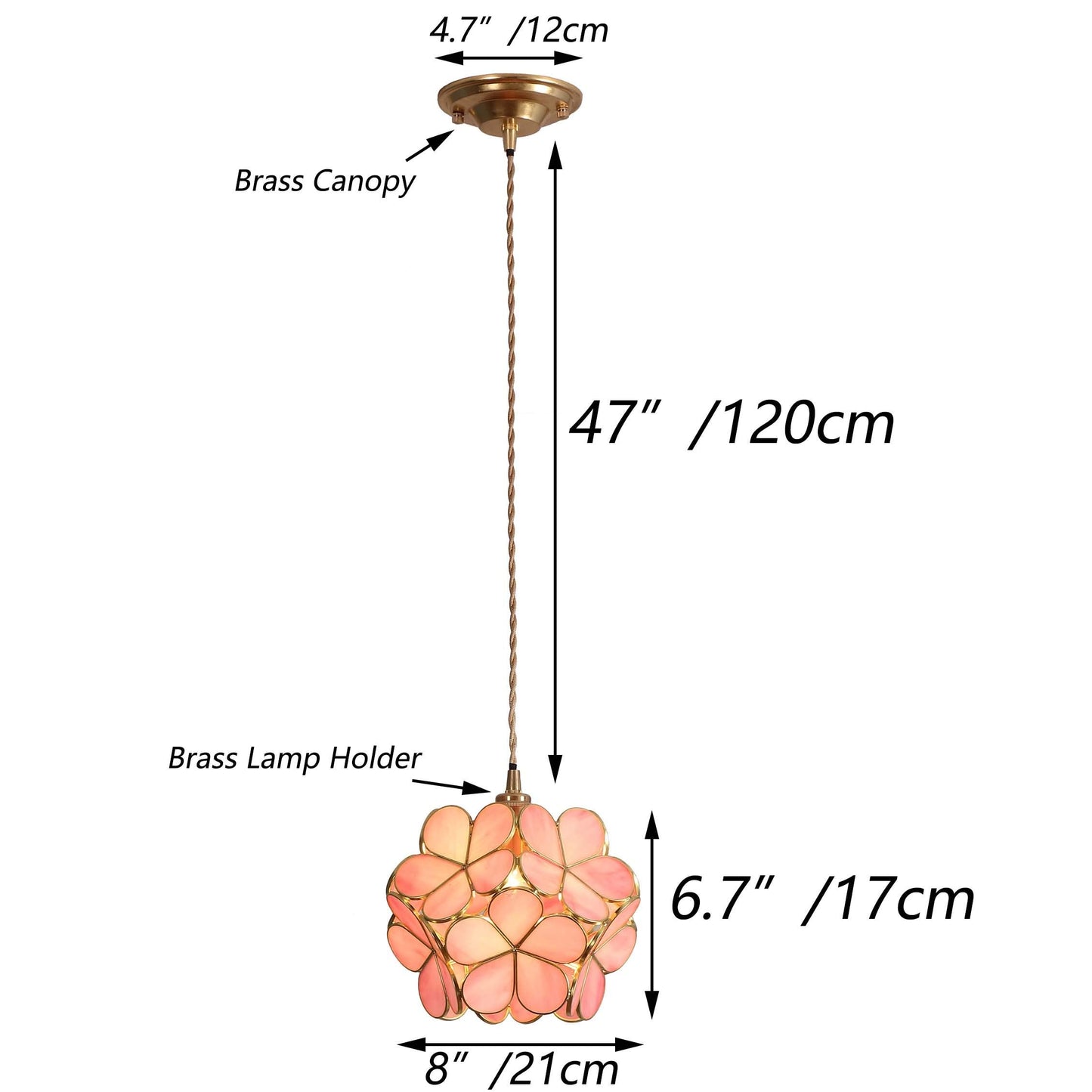 Bieye L10742 Petals Tiffany Style Stained Glass Ceiling Pendant Light with 8-inch Wide Lampshade (Pink, 8" Cherry Blossom)