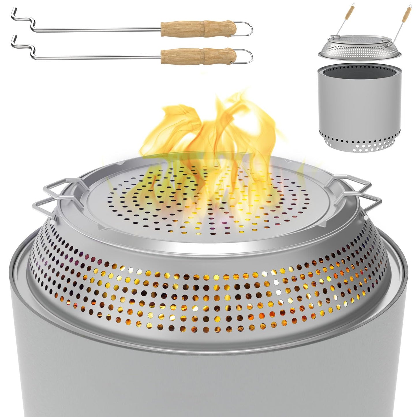 Spark Shield for Solo Stove Yukon - Stainless Steel Fire Pit Spark Protector Screen for Outdoor Backyard Party Fire Pits, Shield for Solo Stove Yukon with Two Guild Sticks