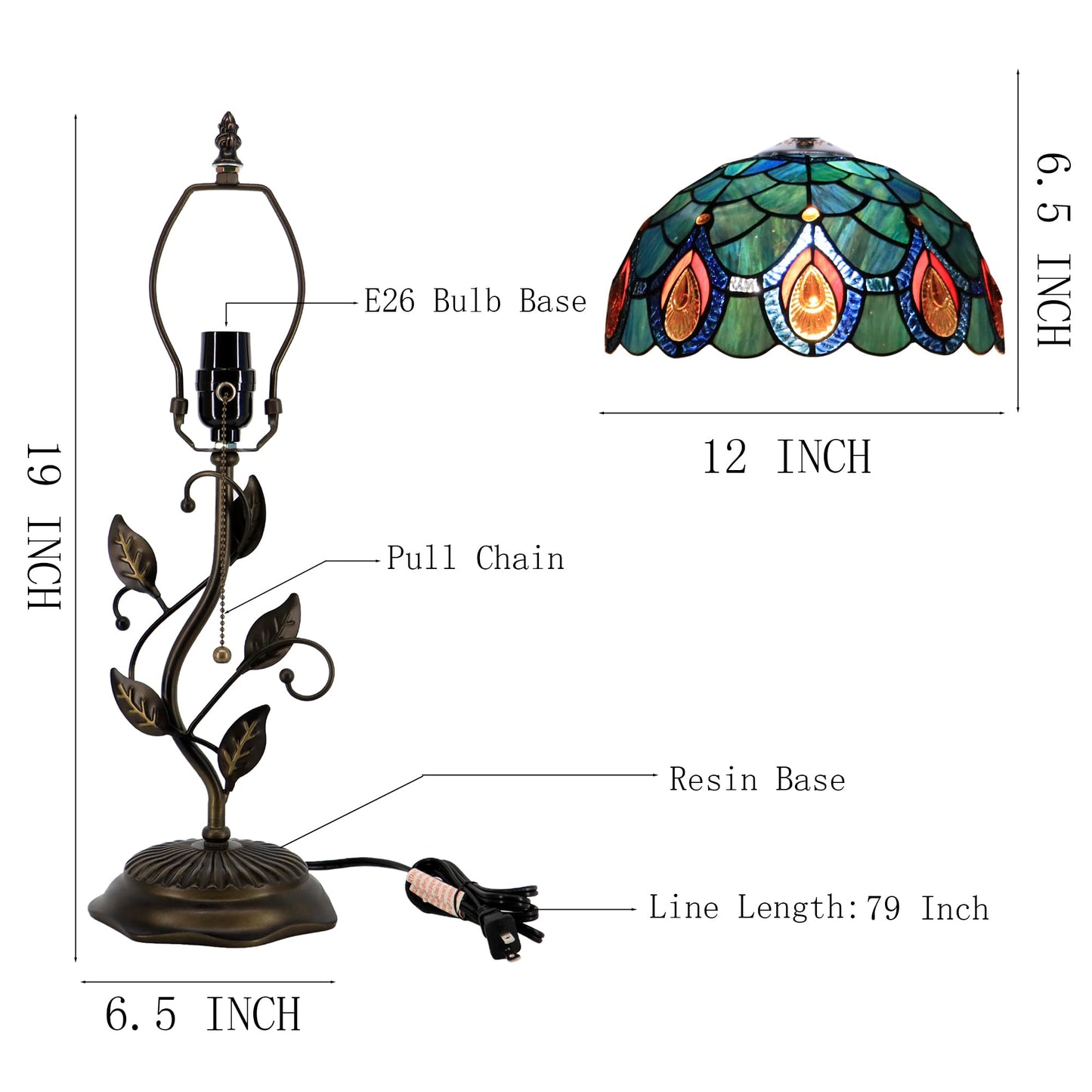 HWDFEI Tiffany Table Lamp, Stained Glass Style Desk Lamp, 12X12X19 Inch,Bedside Reading Light, Metal Leaf Base（Brown Crystal Style