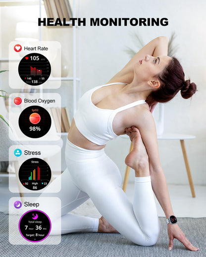 RIVERSONG Smart Watch for Men, 1.43" AMOLED Display with Bluetooth Calling, Heart Rate, Sleep, and SpO2 Monitor, 100+ Sports Modes, for iPhone/Android, Titanium Silver
