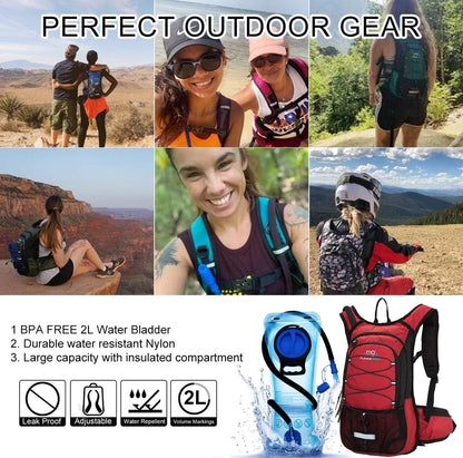 15L Insulated Hydration Backpack Pack with 2L Water Bladder Lightweight Hiking Backpack Bag for Women Men Daypack for Hiking Running Festival Camping Biking (Red)