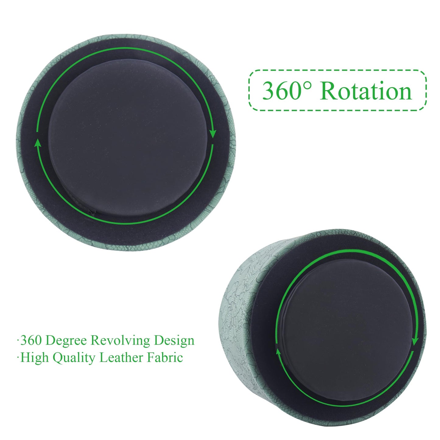 Lvkjafaz Round Leather Art Supply Organizer,Remote Control Holder,360 Degree Spinning,Multi-Functional Pencil Holder,4 Compartments Desktop Stationary Organizer(1-Lace Flower Green2)