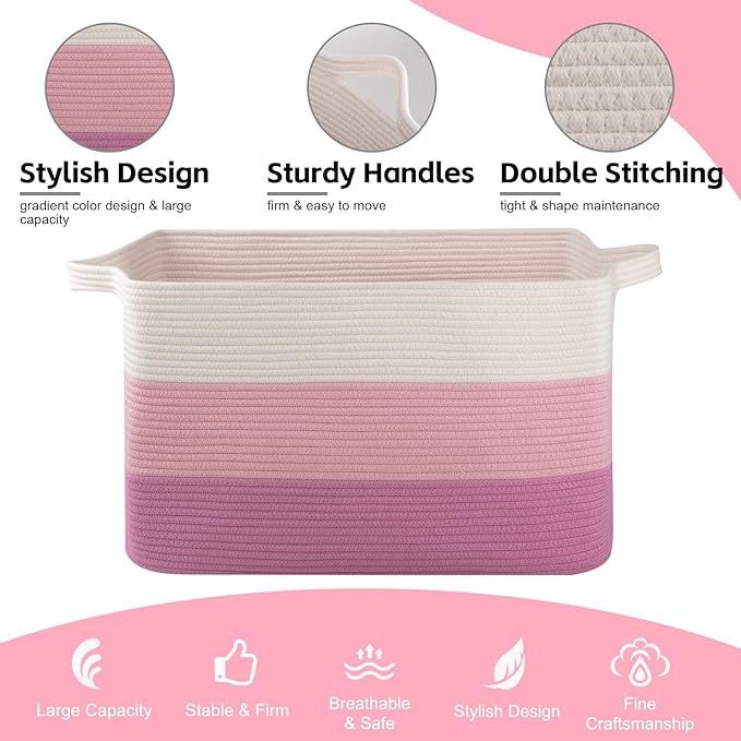OIAHOMY Extra Large Blanket Basket, 95L Cotton Rope Woven Laundry Basket