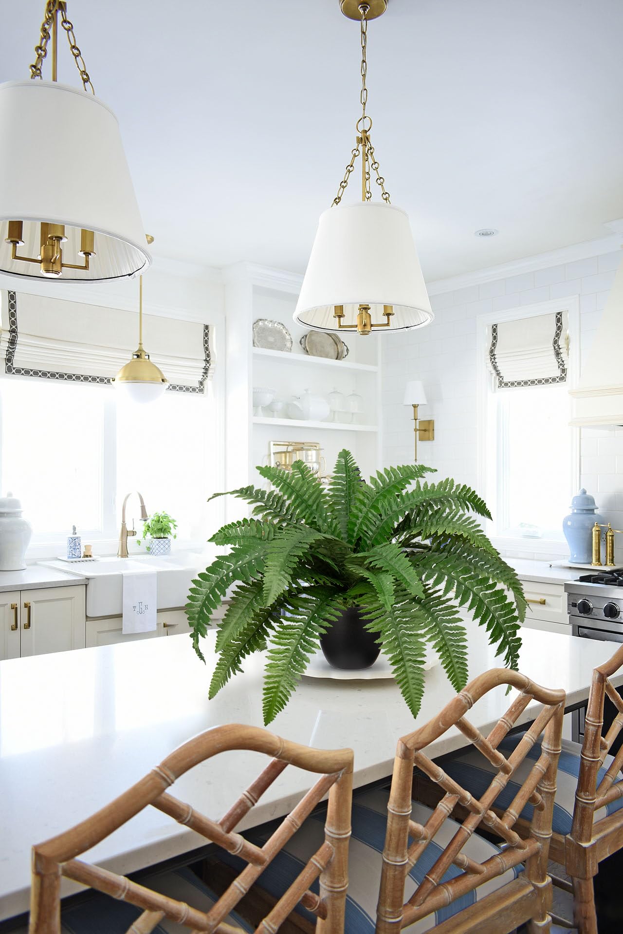 Fake Fern Potted Plant Artificial Boston Ferns in Pot 35 Leaves for Outdoors & Indoor Faux Fern Bush Plant 20inch for Patio Garden Farmhouse Windowsill Office Living Room Decoration Home Decor