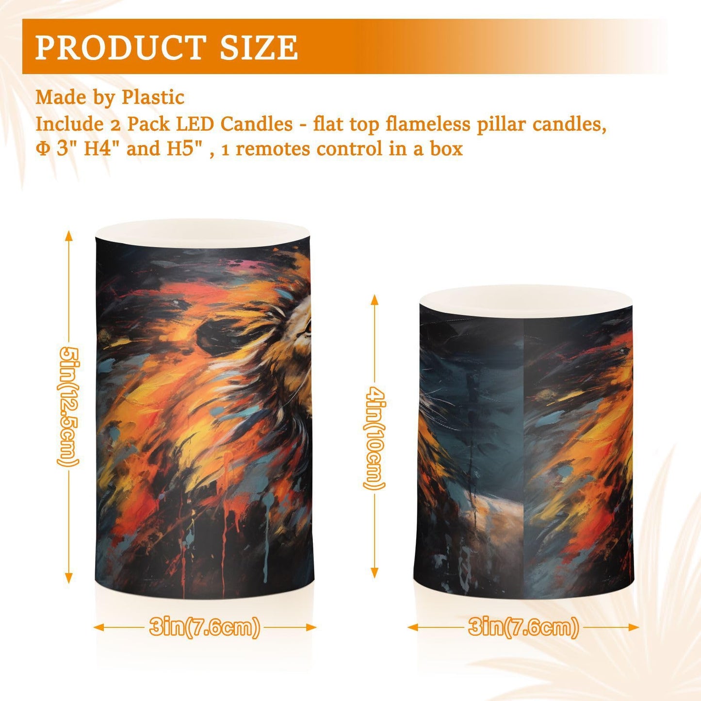 Lights Flameless Candles Painting Roaring Lion Pillar Candles Set of 2 Battery Operated Remote Control Warm Lights Home Decor