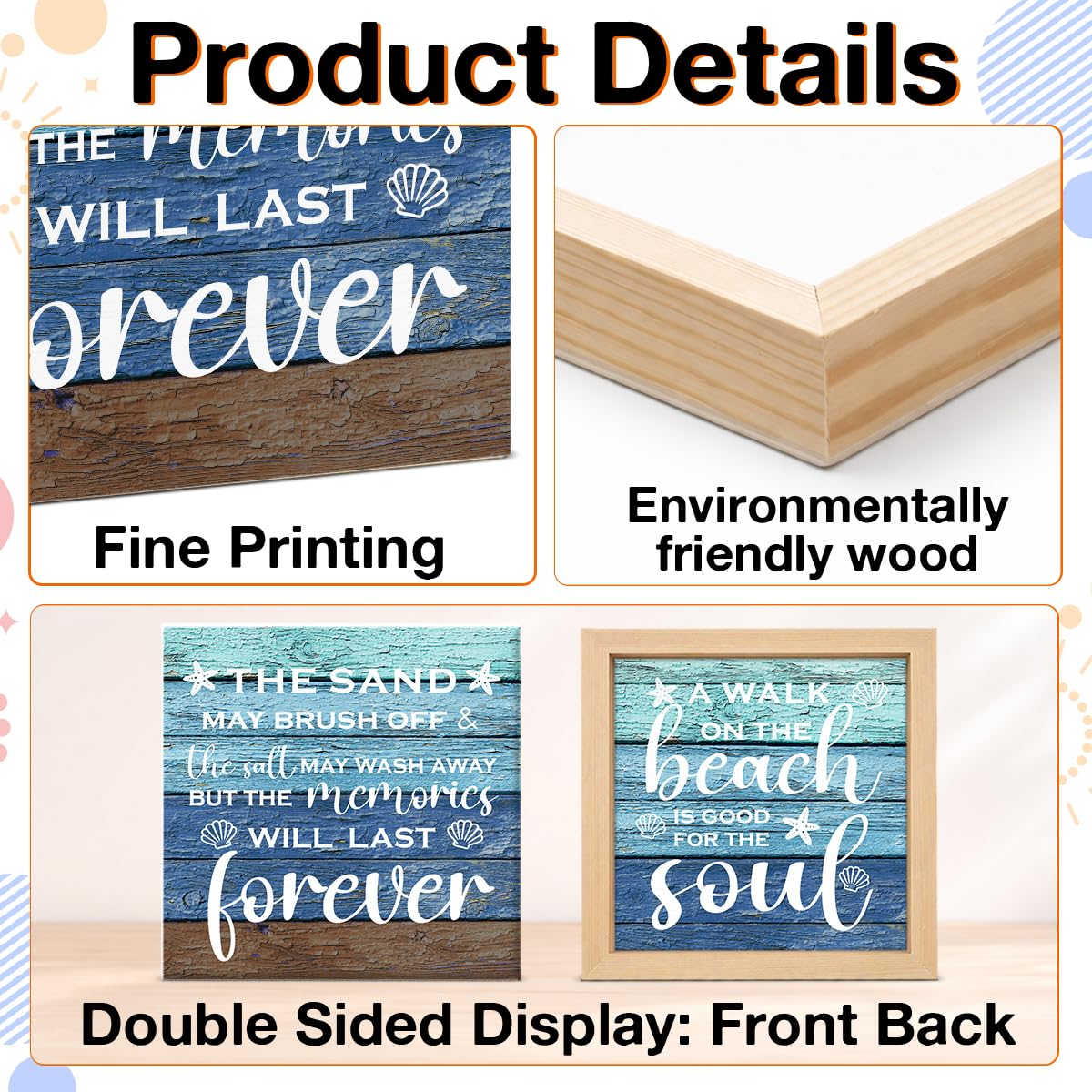 3 Pcs Summer Beach Decorations Wooden Sign - Stay Salty Centerpieces for Tiered Tray Table Desk Bedroom Boys Room Party Shelf Decoration