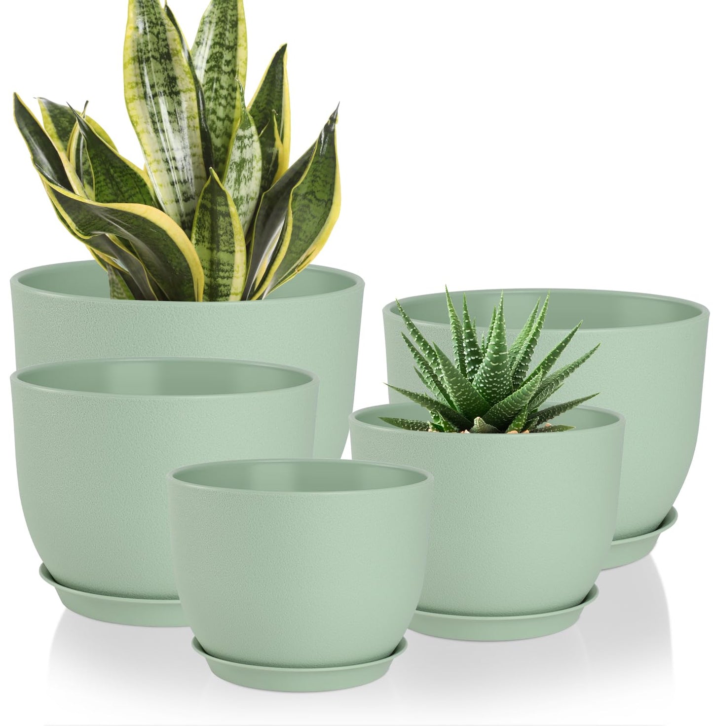YNNICO Plant Pots 10/9/8/7.5/7 inch Flower Pots with Multi Mesh Drainage Holes, Planters for Indoor Outdoor Garden Plants and Flowers. (Green)