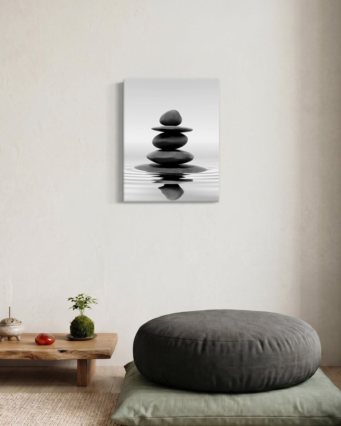 HesenDot 12x16in Black and White Zen Stones Wrapped Canvas Frame Wall Art