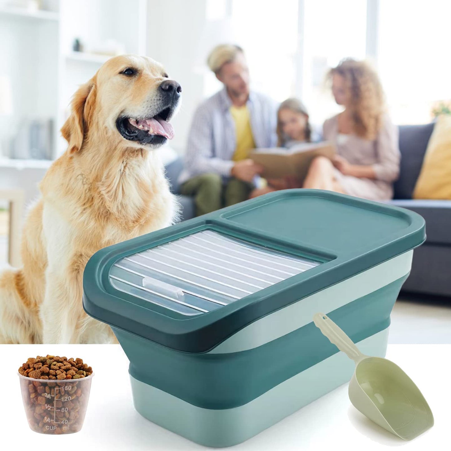 Wuciray Dog Cat Food Storage Container for dry food 5KG-10KG Airtight Folding Dog Food Bin Pet Food Storage Container with Lid Measuring Cup Scoop food storage for dogs with Wheels
