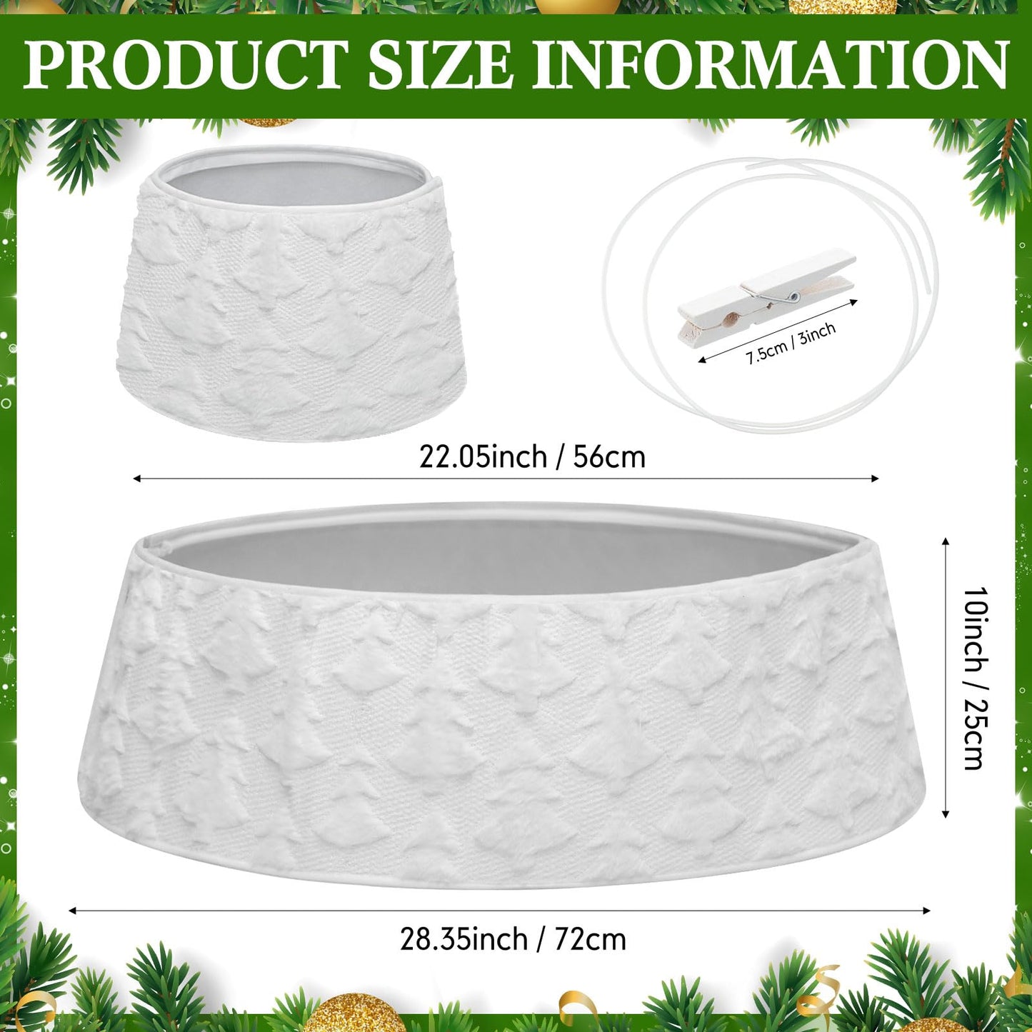 Halloscume 28.35 Inch Christmas Tree Collar Xmas Trees Skirt Boho Rustic White Faux Fur Christmas Tree Ring Skirt with Trees Pattern for Xmas Holiday Decoration Home Decor