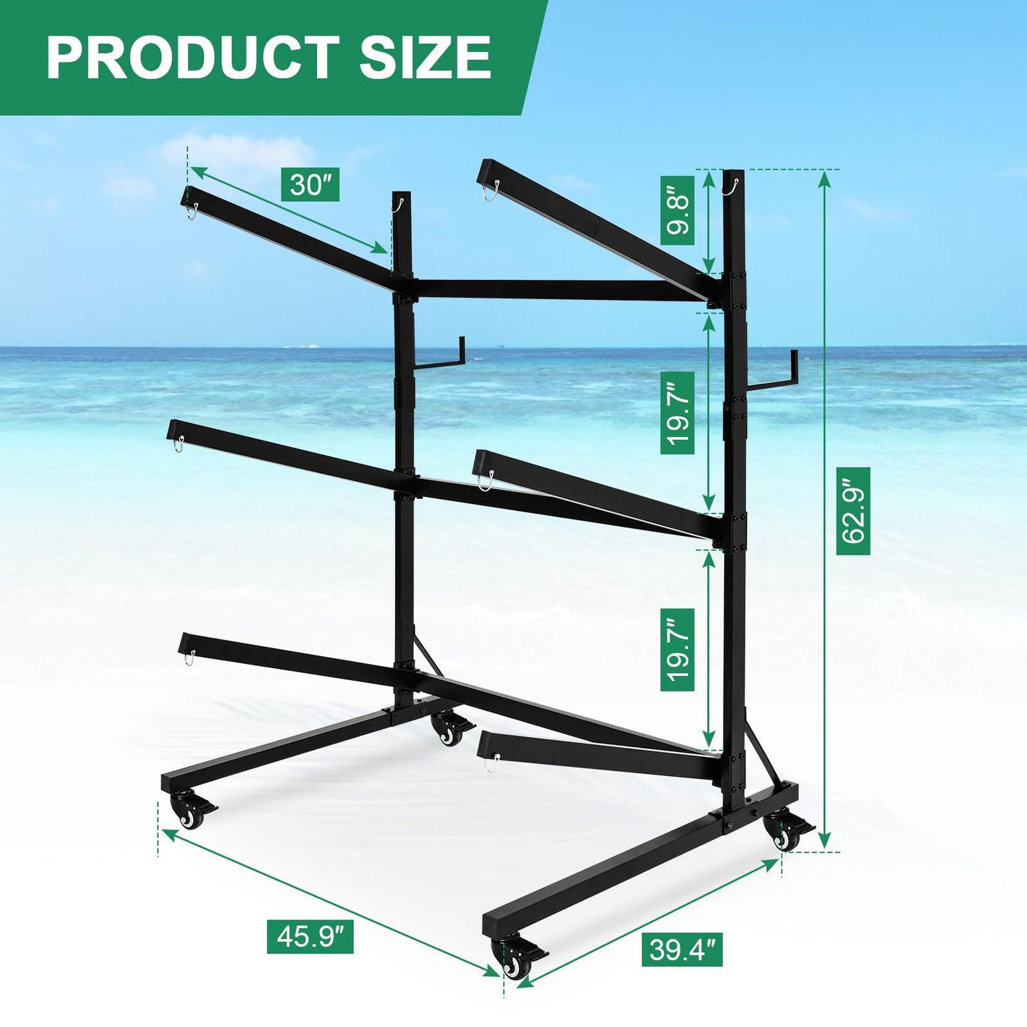 YPJIAJV Kayak Storage Rack with Lockable casters,Thickened Heavy Duty Kayak Stand，Holds 3 Kayaks Canoe Paddleboard, for Indoor, Outdoor, Garage, shed, Marina Kayak Storage Racks