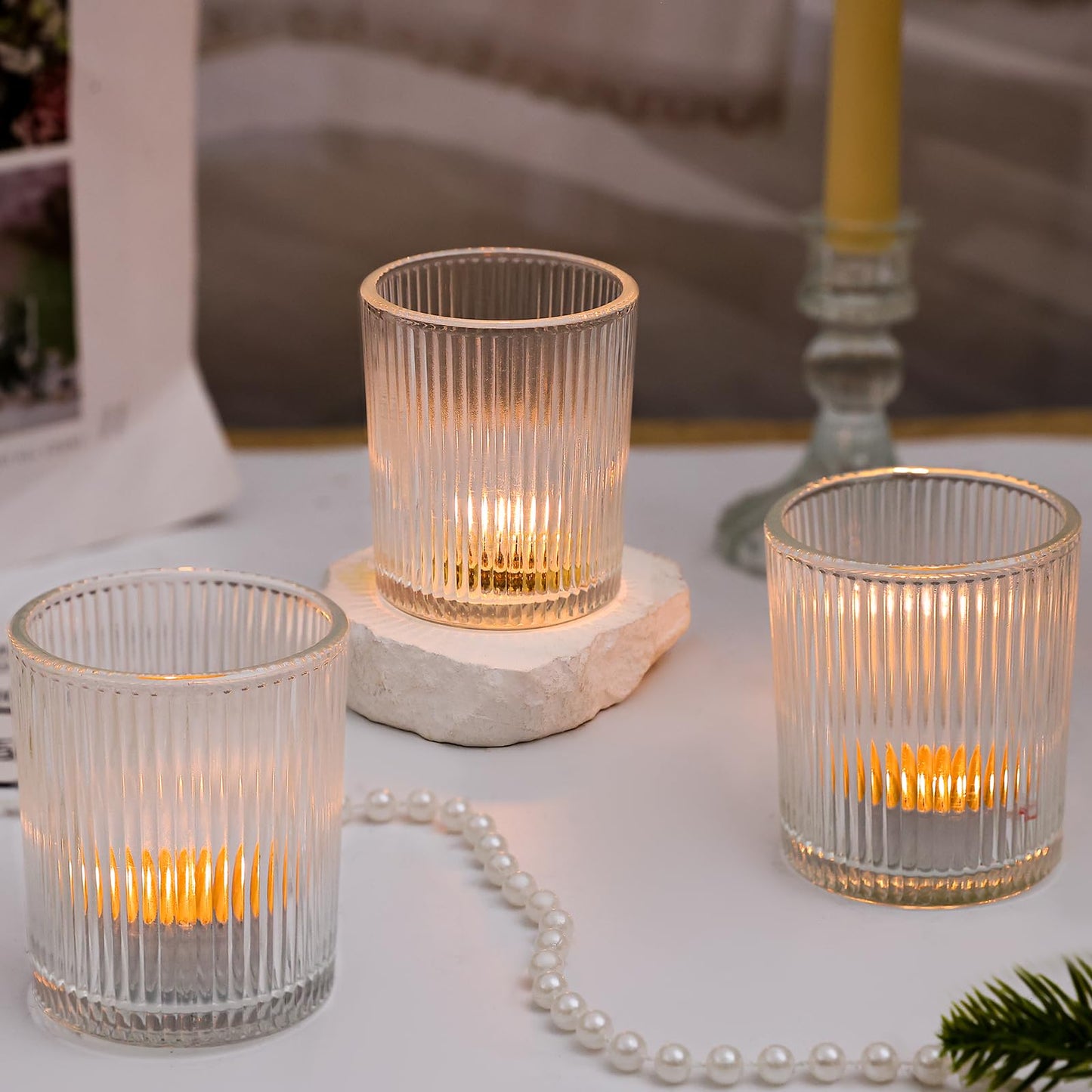 6 Pack Large Votive Candle Holders, 2.8x3.3in Clear Glass DIY Wax Filling Romance Tealight Candle Holders Wedding Decor, Tea Lights Candles Holder for Table Centerpieces (6)
