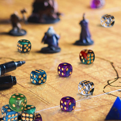 TecUnite 25 Pieces Colored Dice 6 Sided Dice Set, 6 Sided Standard Dices with Black Drawstring Storage Bag for Board Games, Parties, Math Learning, Classroom(Mix Color,6 Sides)