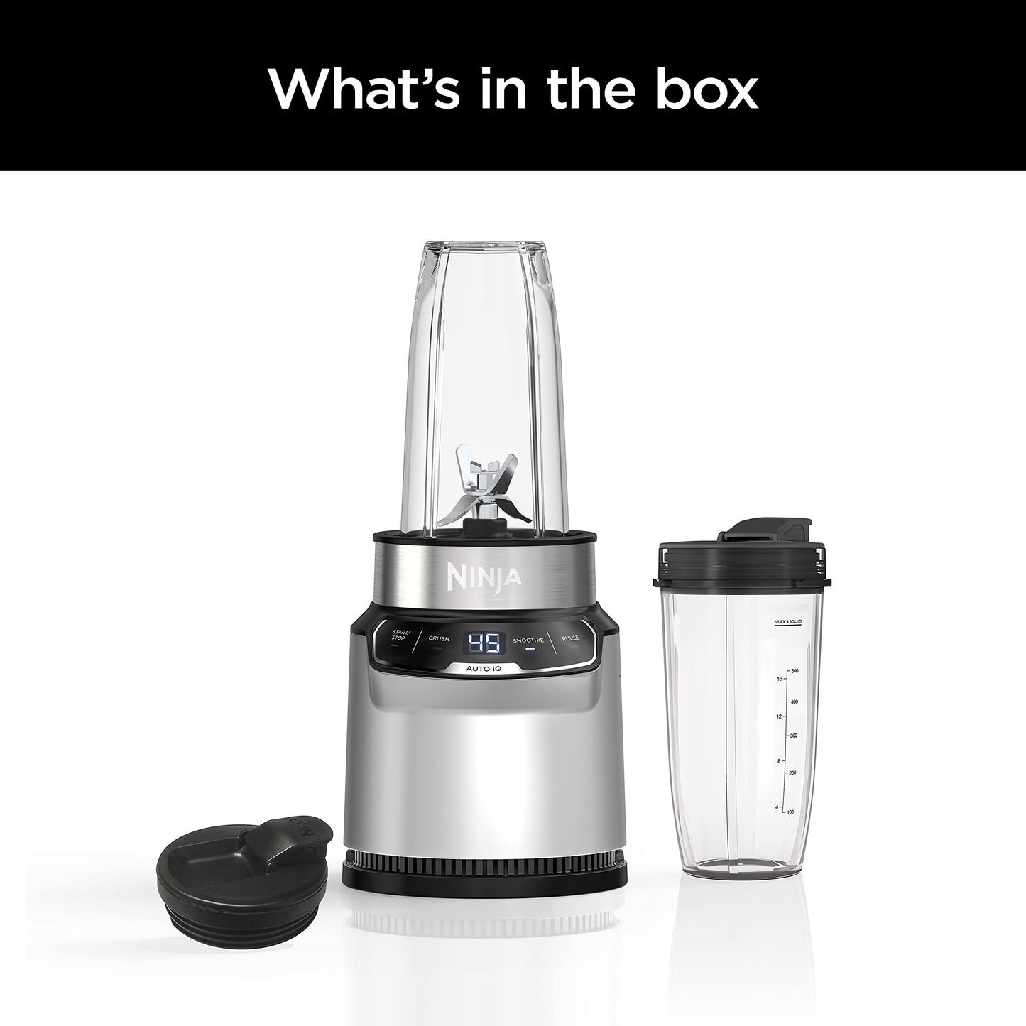 Ninja Fit Compact Personal Blender, Portable Blender for-Smoothies, Shakes, Food Prep, and Frozen Blending, 700-Watt Base, (2) 16-oz. Cups and Spout Lids, Black QB3001SS