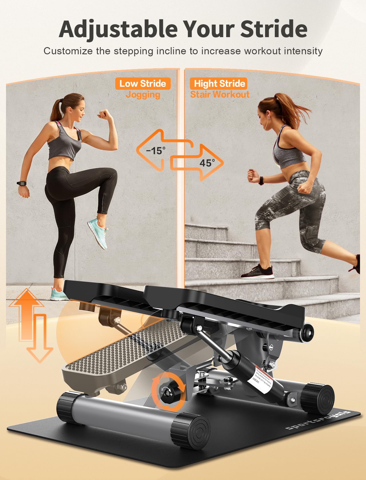 Sportsroyals Stair Stepper for Exercise with Mat, Mini Steppers with Resistance Band, Hydraulic Fitness Stepper Exercise Home Workout Equipment for Full Body Workout, 330lbs Weight Capacity