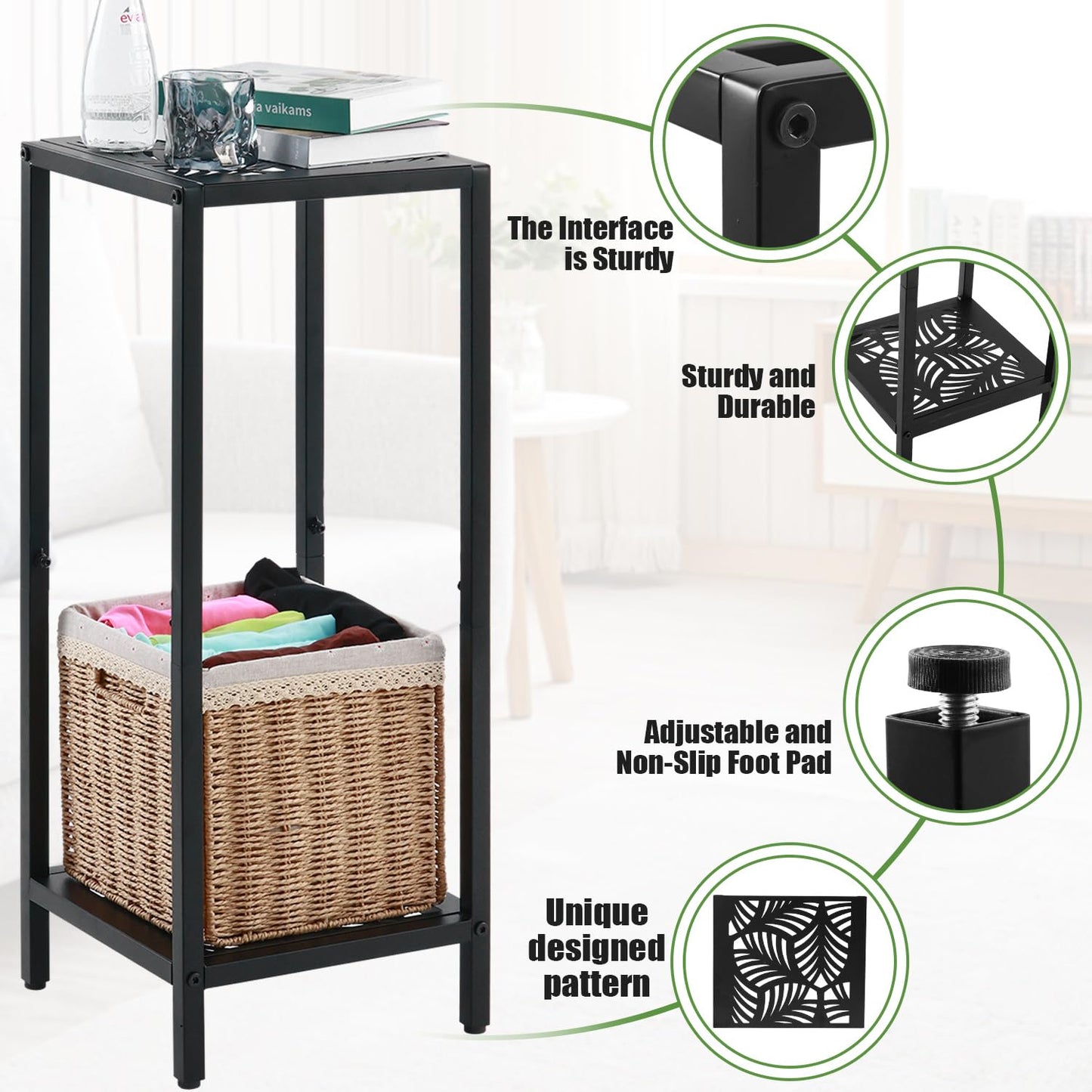 Party Zealot 2-Tier Tall Metal Square Plant Stand 31" Heavy-Duty Modern Flower Pot Rack for Indoor Living Room, Corner Side Table for Outdoor Patio, Garden, and Balcony Black, Leaf