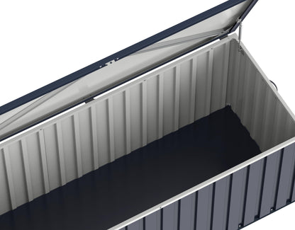 Duramax DH 1.7 Metal Cushion Box (770 L) with Hydraulic Gas Cylinder & Padlock Eye, Outdoor Deck Box and Garden Furniture Organizer, Anthracite & Off-White Trimmings