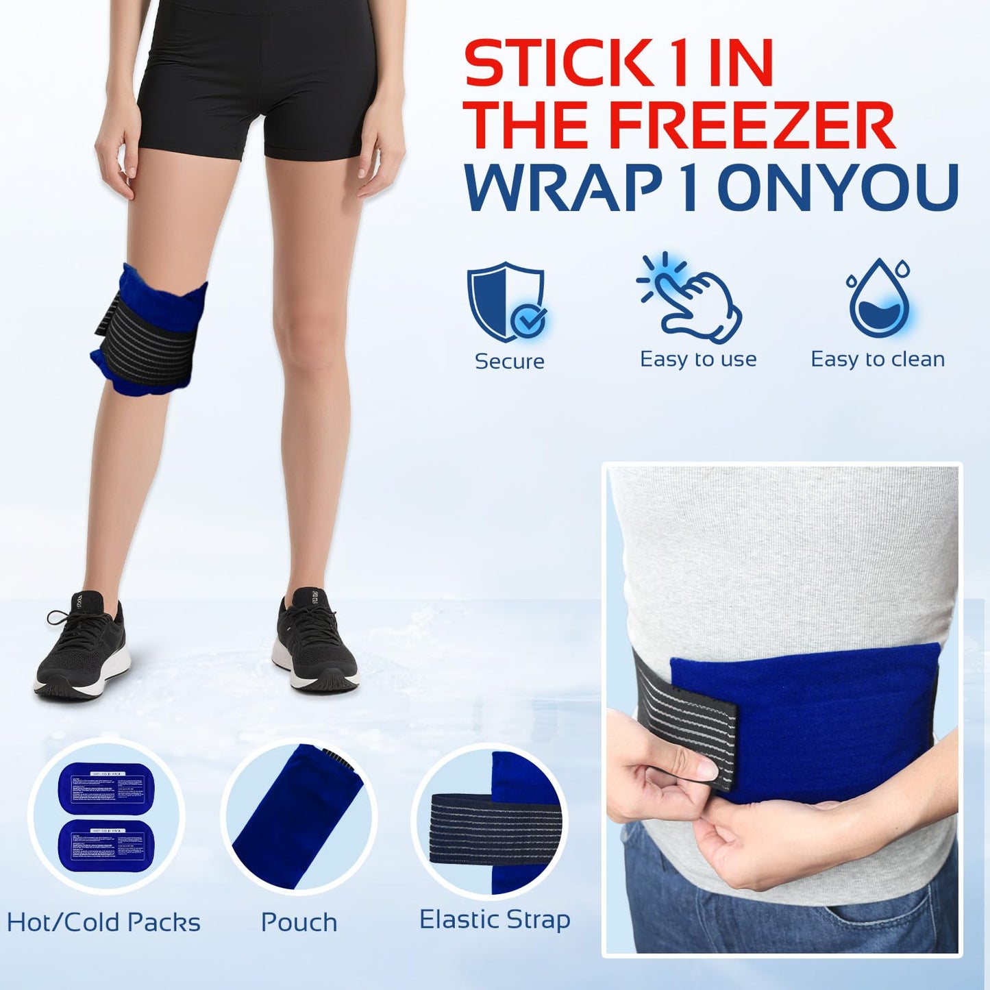 Ice Packs for Injuries Reusable (3-Piece Set) – Hot and Cold Ice Packs for Knee, Reusable Gel Wraps Support, Adjustable Ice Pack Pain Relief for Shoulders, Back Joints Muscles, Knees, Arms and Legs