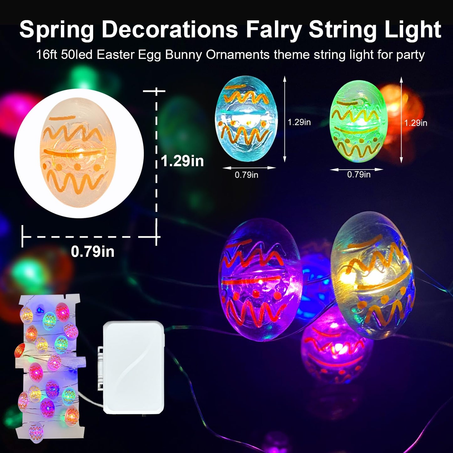Aogist 50LED Easter Egg Fairy Lights - 16ft Super Bright 3D Egg String Light Battery Operated Decor for Indoor/Outdoor Easter Basket Spring Party Home Yard Tree Decor,2 Pack