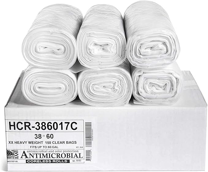 Aluf Plastics High Density Trash Bags, 60 Gallon, 17 Micron,