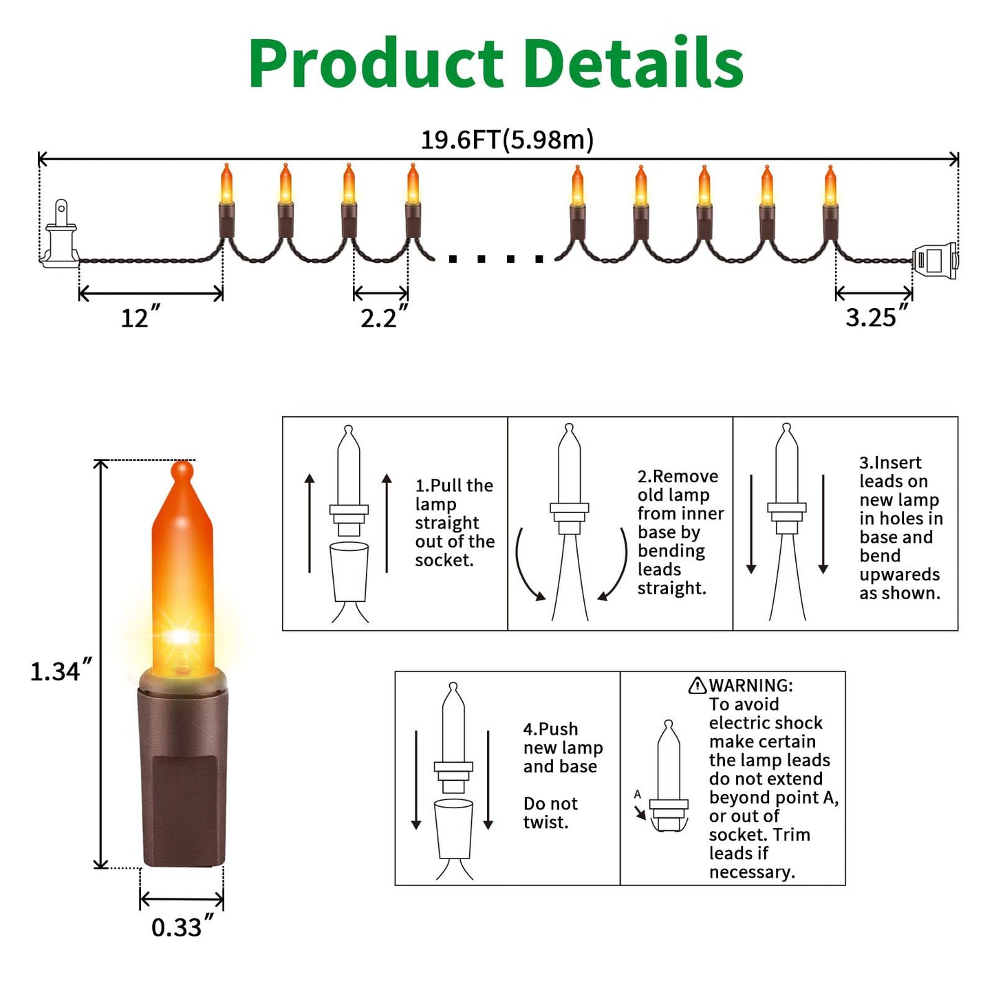 LAMPHOME Orange Thanksgiving Mini Lights, 100Count 19.6ft Autumn Fall String Lights,Connectable 120V Plug in Outdoor Halloween Home Christmas Tree Garden Holiday Party Patio Decor