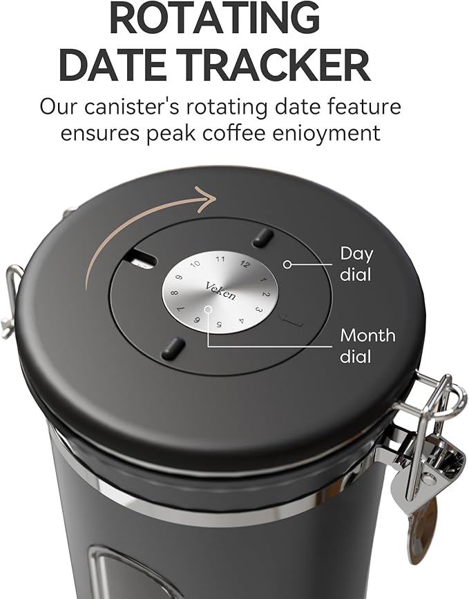 Veken Coffee Canister with Window, Airtight Stainless Steel Kitchen Food