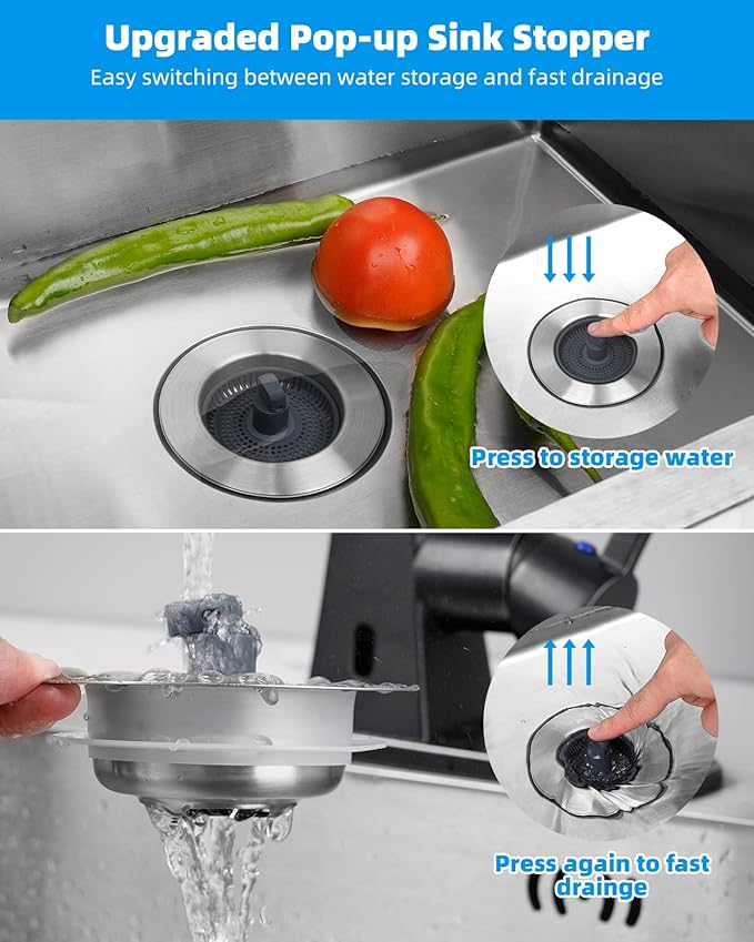Hibbent Upgraded 2 Pack 3 in 1 Kitchen Sink Drain Strainer and Stopper Combo