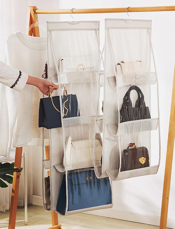 AARAINBOW 2 Pack Hanging Handbag Purse Organizer, 8 Pockets, Wardrobe Closet