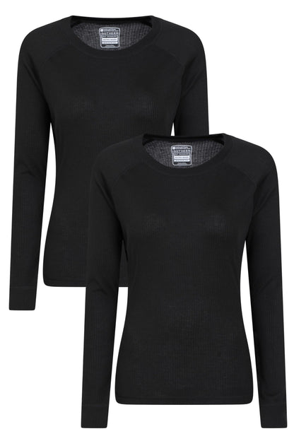 Mountain Warehouse Talus Womens Round Neck Tops - Multipack Ladies Thermal Tee, Lightweight, Quick Drying - Best for, Skiing, Snowboarding to wear as a Baselayer Black (2 Pack) Women's Size 14
